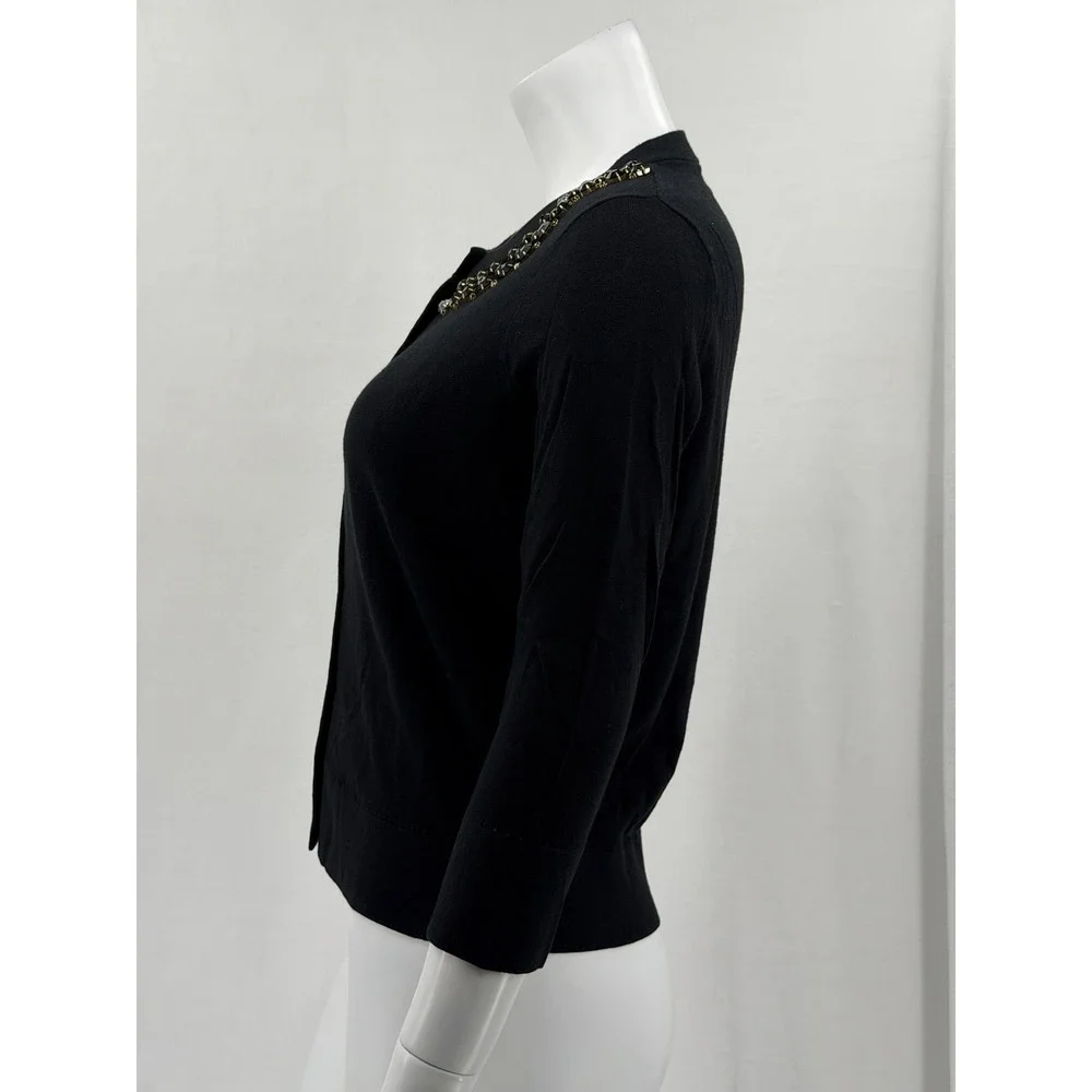 Kate Spade Sweater Womens Medium Black Kati‎ Cardigan Jeweled Collar Knit Preppy